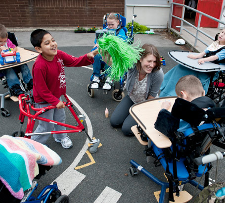 Several children playing in a playground