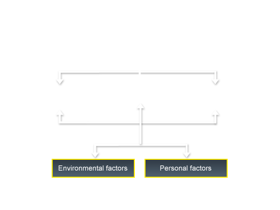 Health condition, body
                  function and structures, activities, participation, enviromental factors, personal
                  factors
