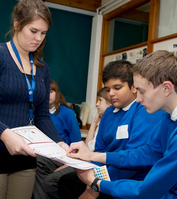 teaching assistant working with
                  pupils