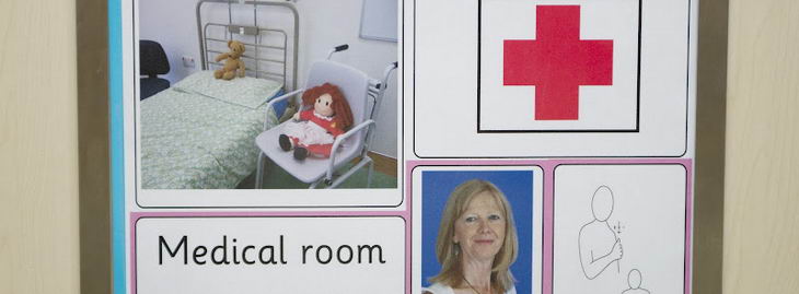 A sign for a school medical room