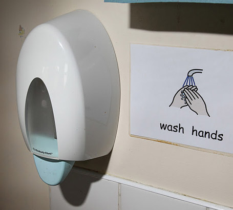 A 'wash hands' sign